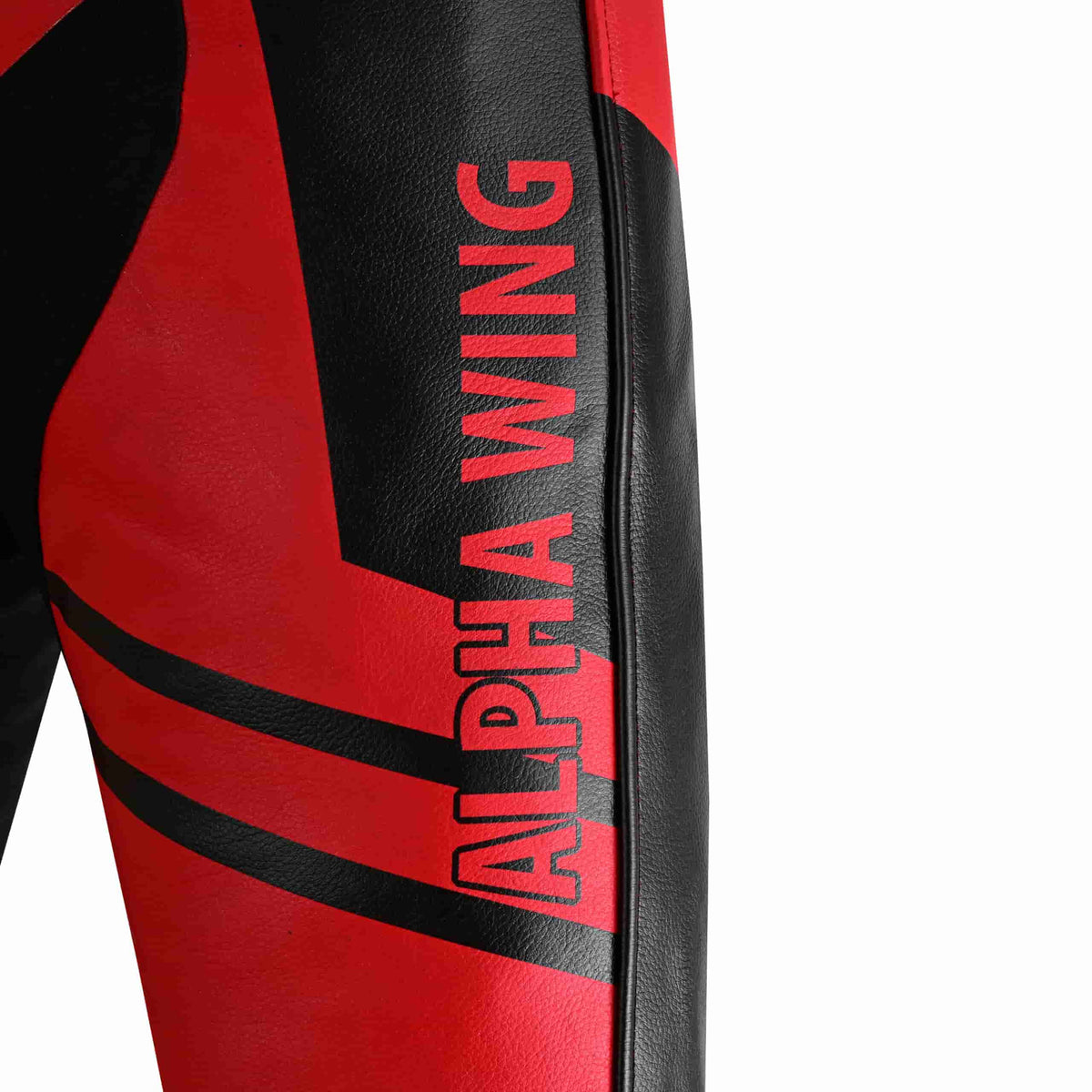 Close-up of Deadpool racing suit chest with zippered ventilation panels