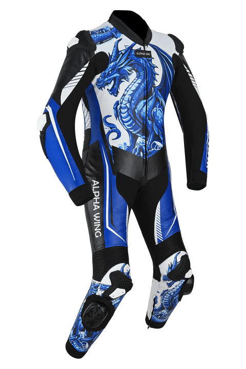 Dragon Blue & White leather Racing Suit