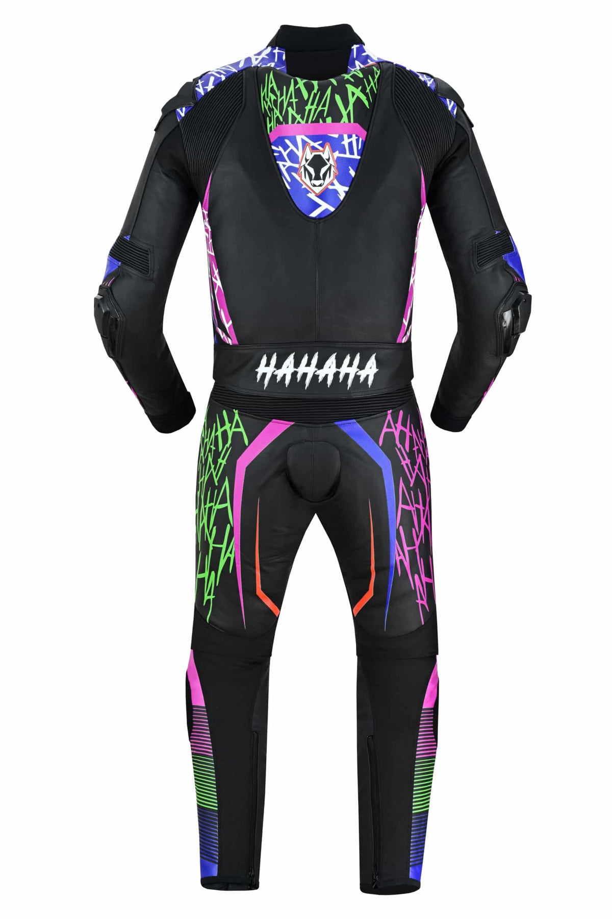 Joker 2-piece motorcycle suit showing zippered ventilation and double-stitched seams