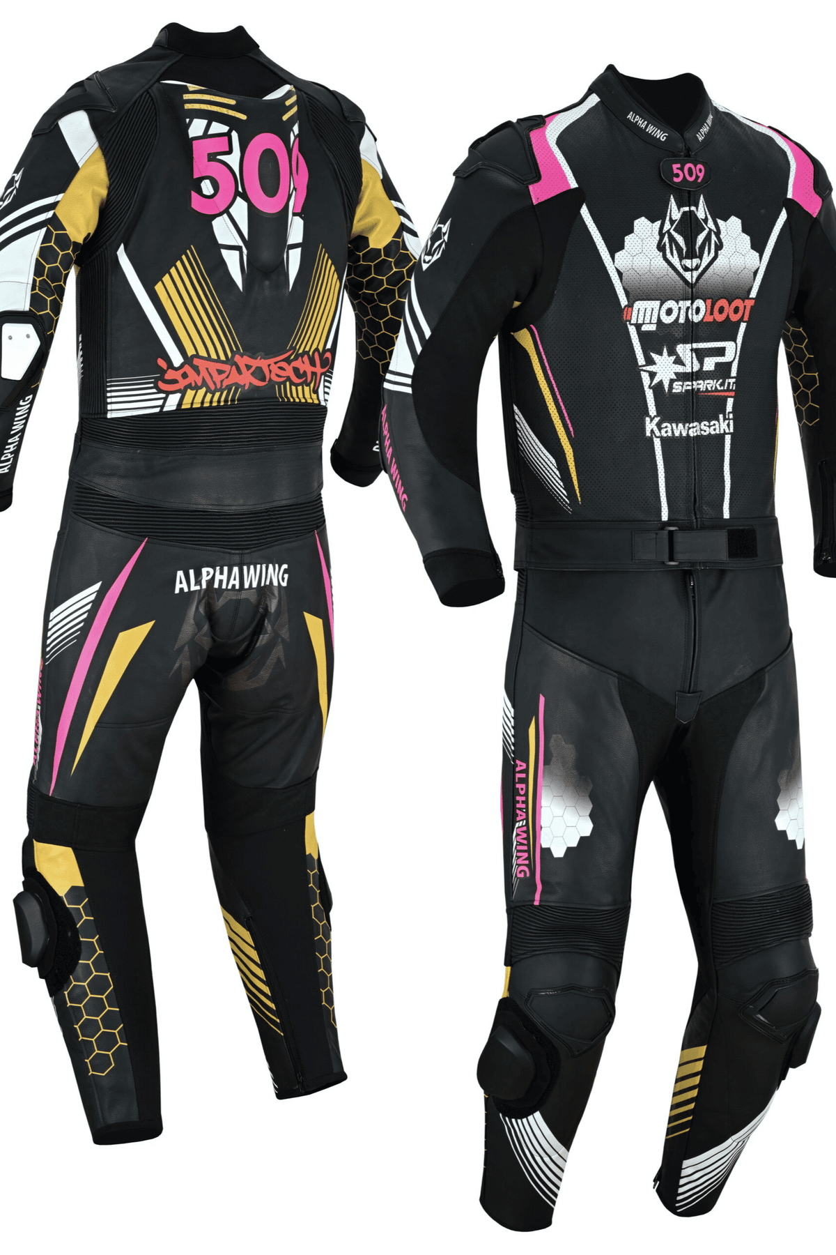 Kawasaki ZX6R two piece leather suit, jacket and pants set, full view