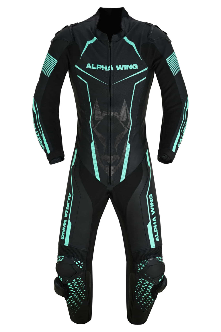 Detail of custom color palette and graphics on Sauz One SAUZIEE Edition racing suit