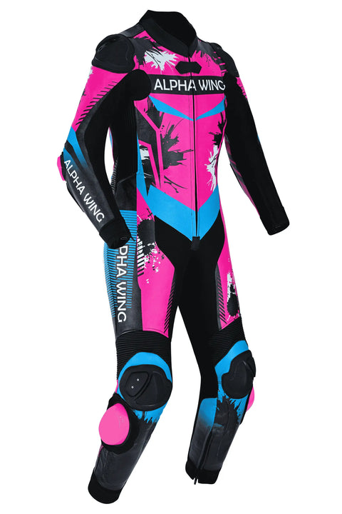 Vivid Pink & Blue One-Piece Motorcycle Racing Suit